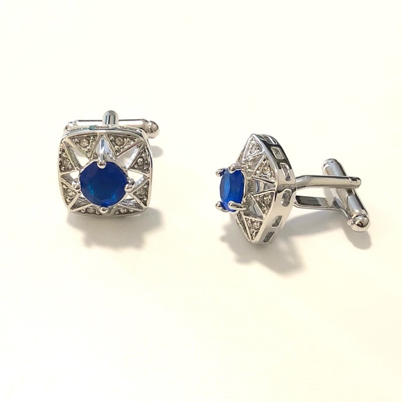 Halo 1Ct. Round Blue Star Silver Color  Cufflinks - Picture 3 of 5